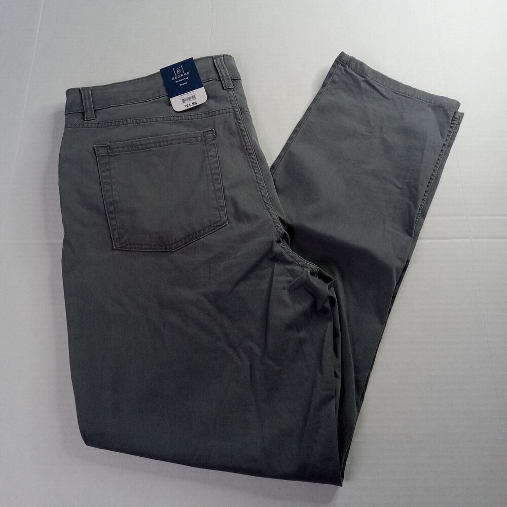 George Premium 5 Pocket Chino Pants Men's Size 38x32 Gray Straight Leg Stretch